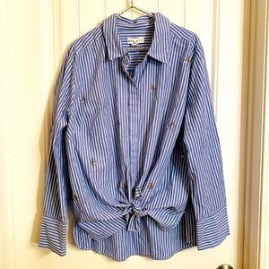 NWOT Ava & Viv Pinstripe Embroidered Blouse